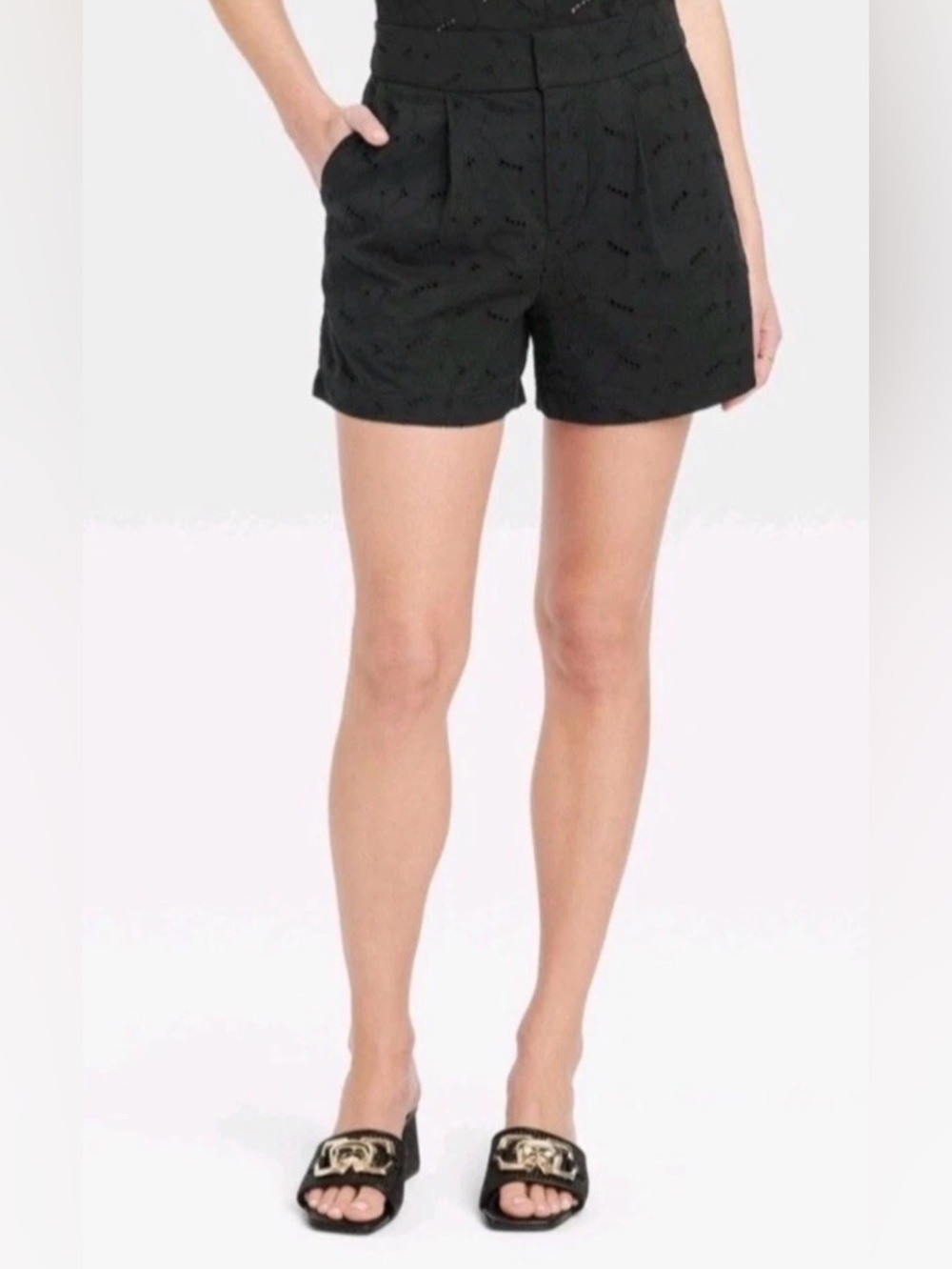 a new day Women’s Lace Black Eyelet Tailored Shorts